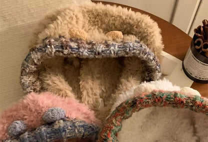 Bear Ear Panel Fluffy Knit Hat