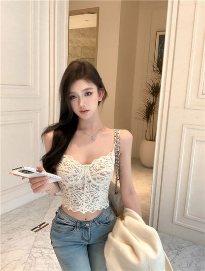 Floral Lace Crop Bustier Top