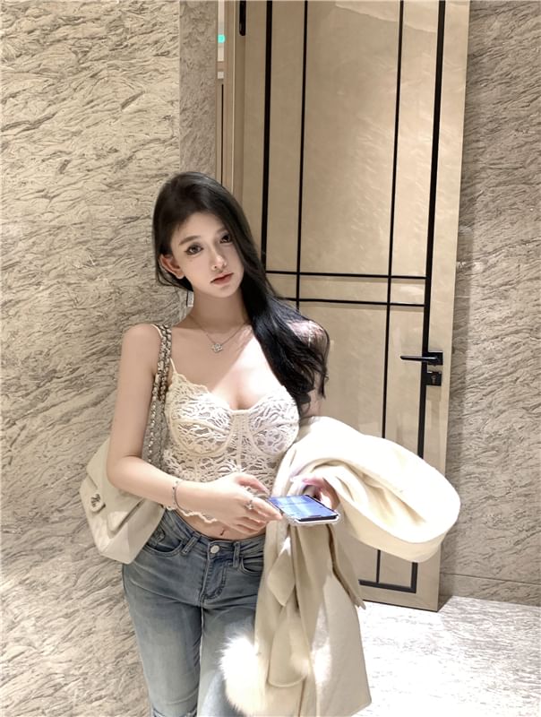 Floral Lace Crop Bustier Top