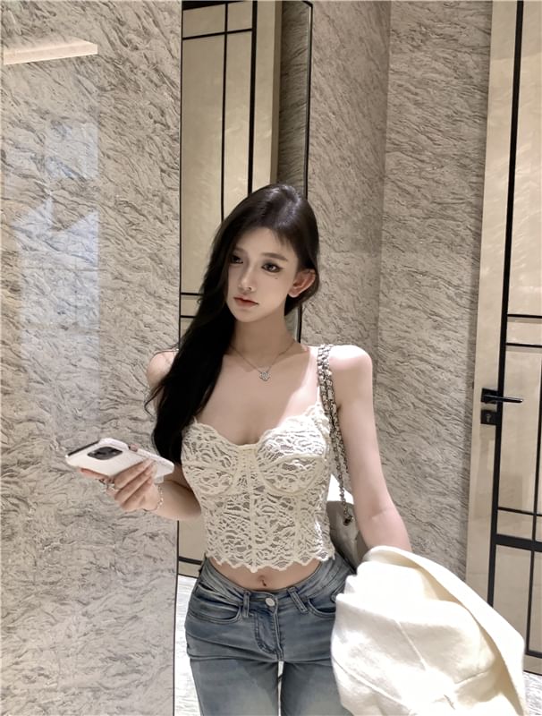 Floral Lace Crop Bustier Top
