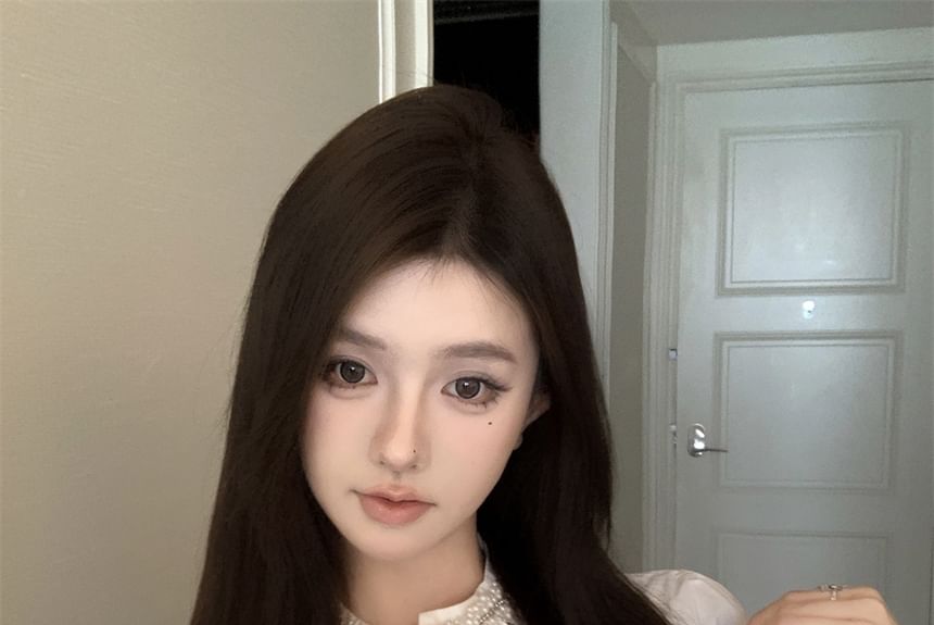 Long-Sleeve Plain Ruffle Crop Shirt