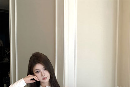 Long-Sleeve Plain Ruffle Crop Shirt