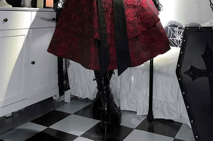 Set: Spaghetti Strap Floral Print Lace Panel Mini A-Line Lolita Dress + Arm Sleeves + Decorative Collar