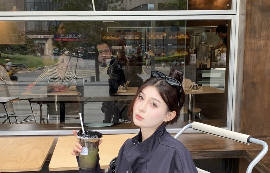 Stand Collar Embroidered Zip Jacket