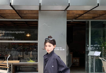 Stand Collar Embroidered Zip Jacket