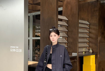 Stand Collar Embroidered Zip Jacket