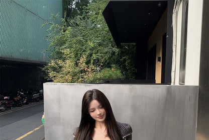 Striped Devil Horn Accent Crop Zip Hoodie / Drawstring Waist Bootcut Sweatpants