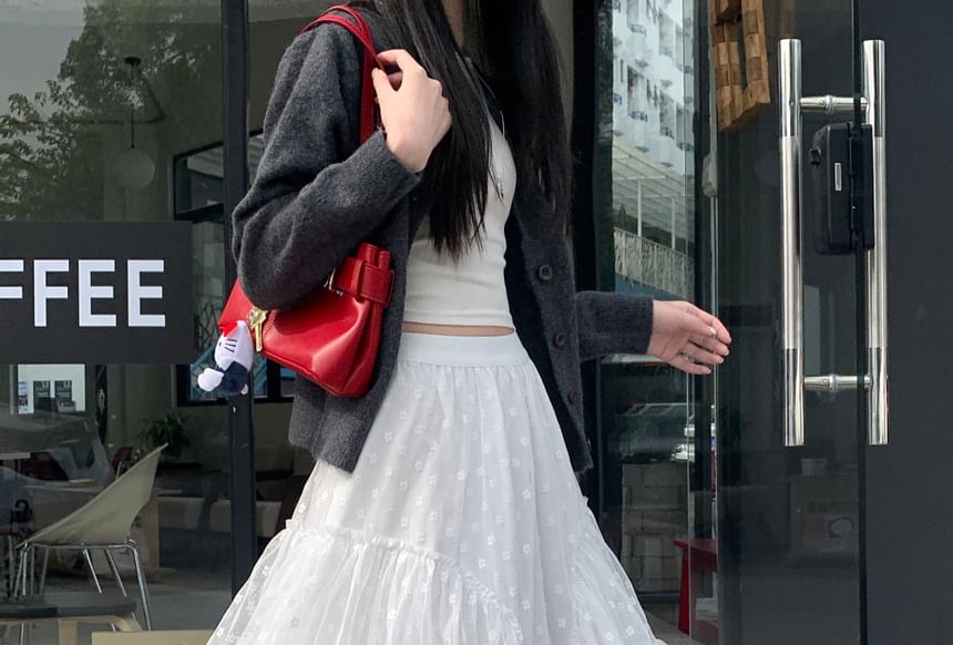 High Rise Floral Ruffle Asymmetrical Maxi A-Line Skirt