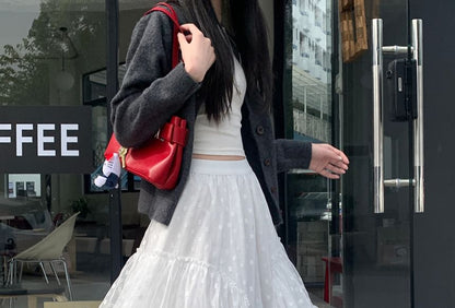 High Rise Floral Ruffle Asymmetrical Maxi A-Line Skirt