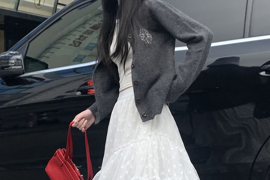 High Rise Floral Ruffle Asymmetrical Maxi A-Line Skirt