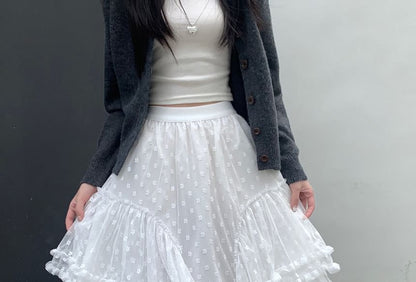 High Rise Floral Ruffle Asymmetrical Maxi A-Line Skirt