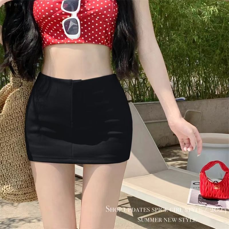 High Waist Plain Mini Pencil Skirt