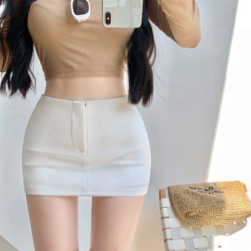 High Waist Plain Mini Pencil Skirt