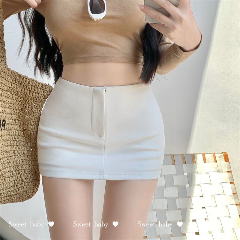 High Waist Plain Mini Pencil Skirt