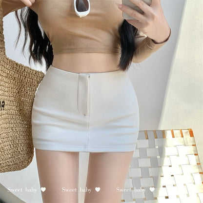 High Waist Plain Mini Pencil Skirt