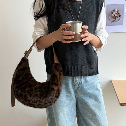 Leopard Print Fluffy Shoulder Bag