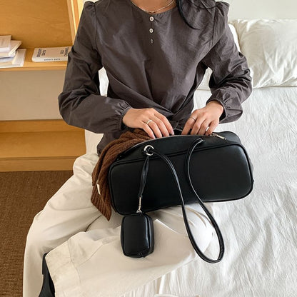 Set: Faux Leather Shoulder Bag + Coin Purse