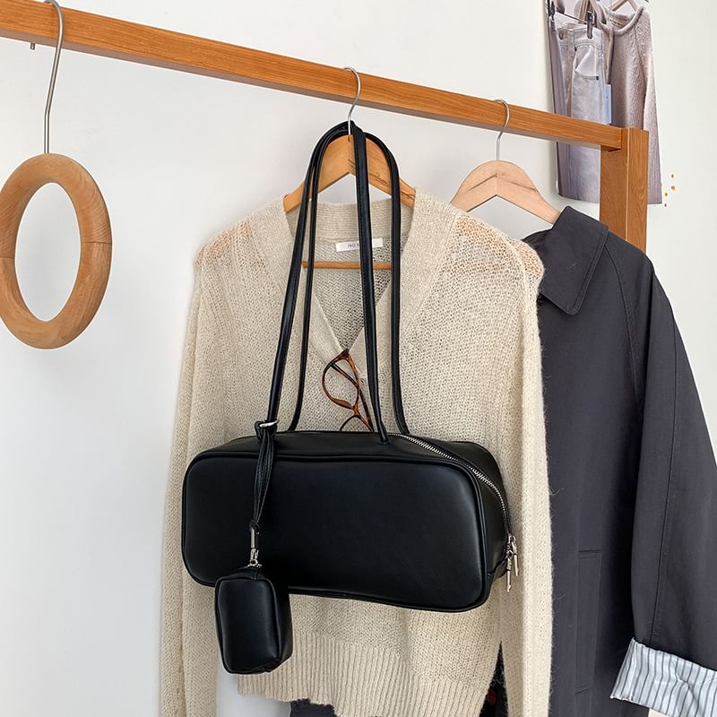 Set: Faux Leather Shoulder Bag + Coin Purse