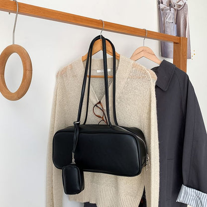 Set: Faux Leather Shoulder Bag + Coin Purse