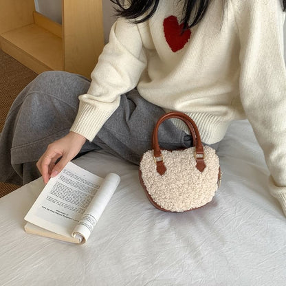 Heart Faux Shearling Crossbody Bag