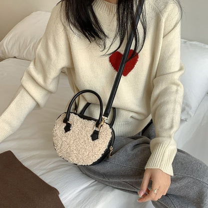 Heart Faux Shearling Crossbody Bag