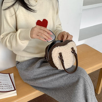 Heart Faux Shearling Crossbody Bag