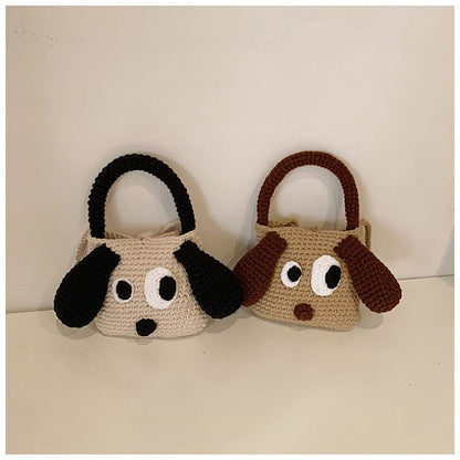 Dog Top Handle Knit Crossbody Bag