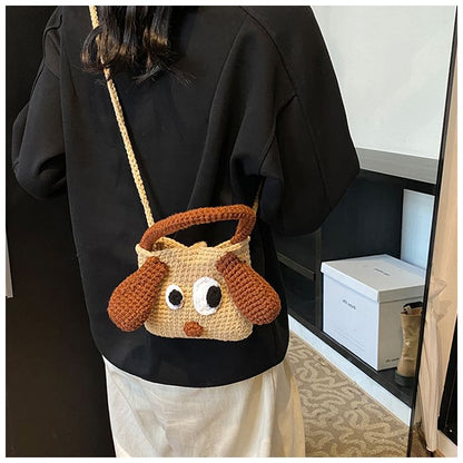 Dog Top Handle Knit Crossbody Bag