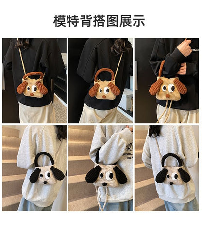 Dog Top Handle Knit Crossbody Bag