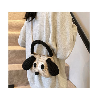 Dog Top Handle Knit Crossbody Bag