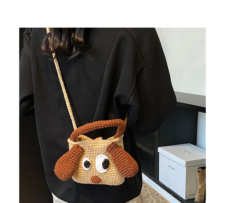 Dog Top Handle Knit Crossbody Bag