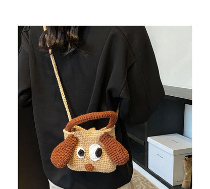 Dog Top Handle Knit Crossbody Bag