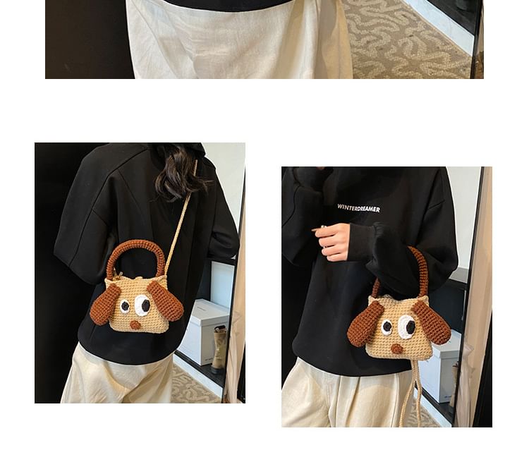 Dog Top Handle Knit Crossbody Bag
