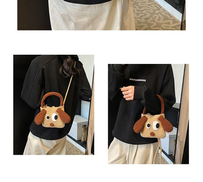 Dog Top Handle Knit Crossbody Bag