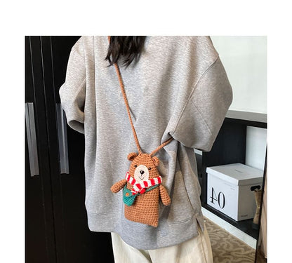 Bear Knit Mobile Phone Crossbody Bag