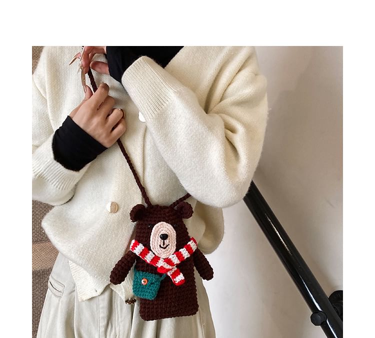 Bear Knit Mobile Phone Crossbody Bag