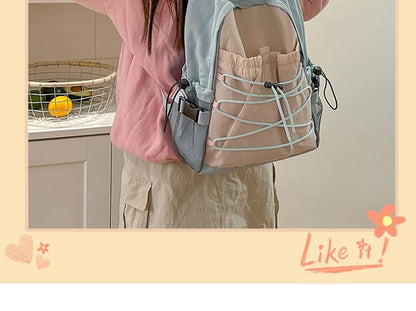 Color Block Nylon Backpack / Bag Charm / Set