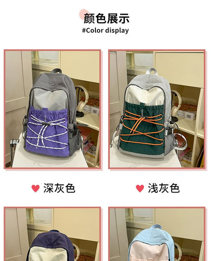 Color Block Nylon Backpack / Bag Charm / Set