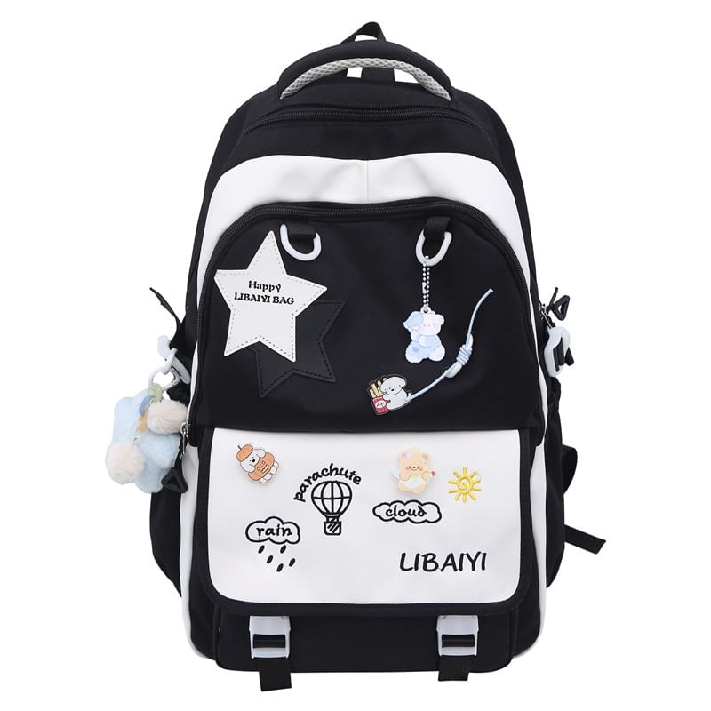 Star Applique Embroidered Nylon Laptop Backpack / Tote Bag / Bag Charm / Badge / Set