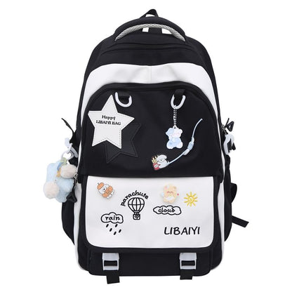 Star Applique Embroidered Nylon Laptop Backpack / Tote Bag / Bag Charm / Badge / Set