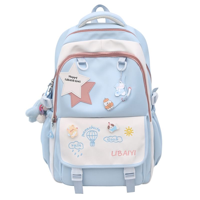 Star Applique Embroidered Nylon Laptop Backpack / Tote Bag / Bag Charm / Badge / Set