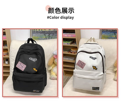 Lettering Applique Nylon Laptop Backpack