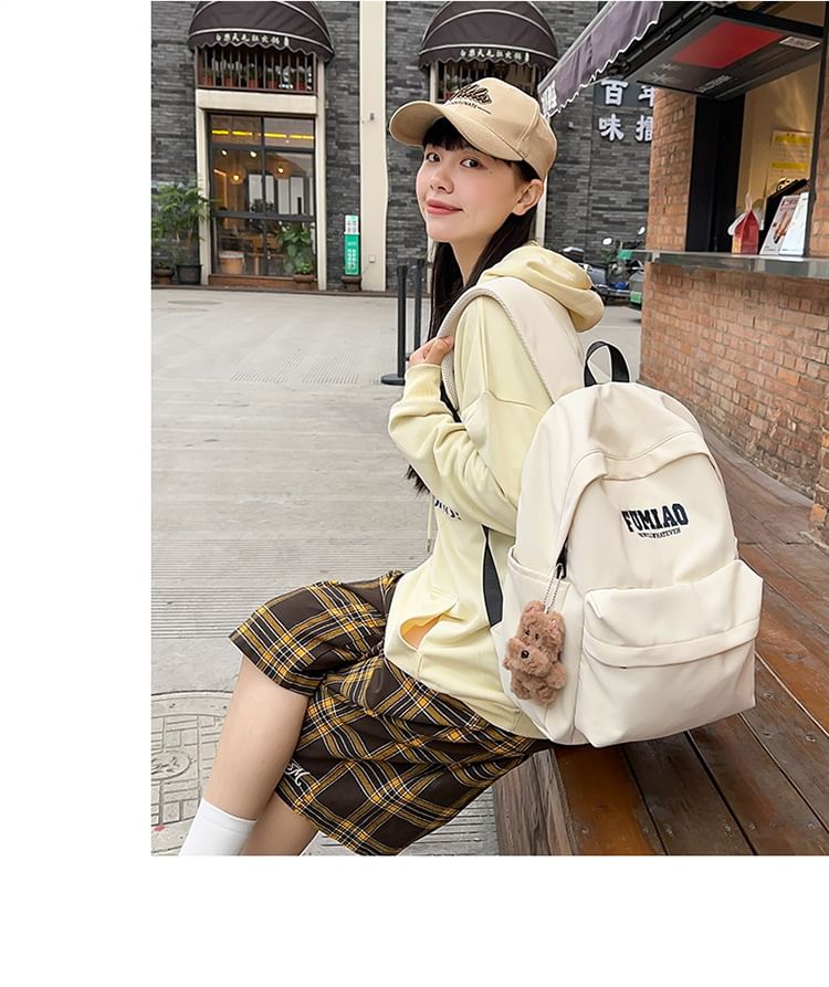 Lettering Embroidered Nylon Laptop Backpack / Bag Charm / Set