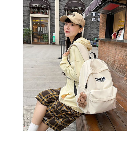 Lettering Embroidered Nylon Laptop Backpack / Bag Charm / Set