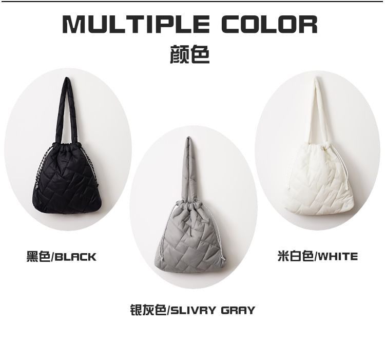 Plain Drawstring Quilted Tote Bag