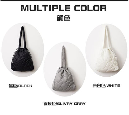 Plain Drawstring Quilted Tote Bag