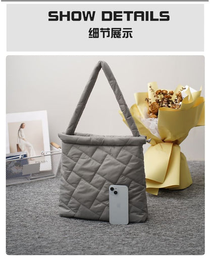 Plain Drawstring Quilted Tote Bag