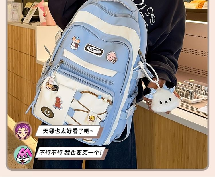 Two Tone Applique Nylon Laptop Backpack / Bag Charm / Badge / Set