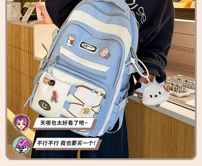 Two Tone Applique Nylon Laptop Backpack / Bag Charm / Badge / Set