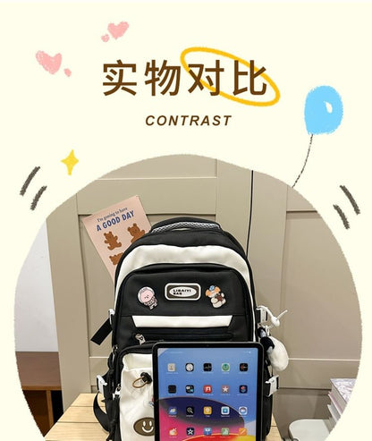 Two Tone Applique Nylon Laptop Backpack / Bag Charm / Badge / Set